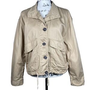 Anthropologie Bagatelle Sz S Cropped Utility Jacket Khaki Pockets Drawstring